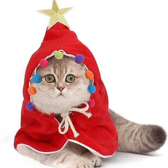 Lewondr(jycx) Red Christmas Tree Dog/Cat Cloak Costume - Size Medium - Picture 2 of 9